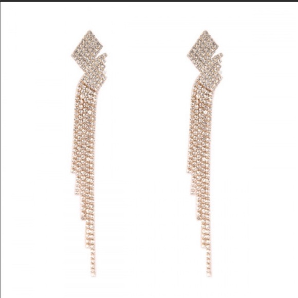 Butterfly Dsigns Rhinestone Crystal Layered Tassel Drop Chandelier Earrings - Picture 1 of 2